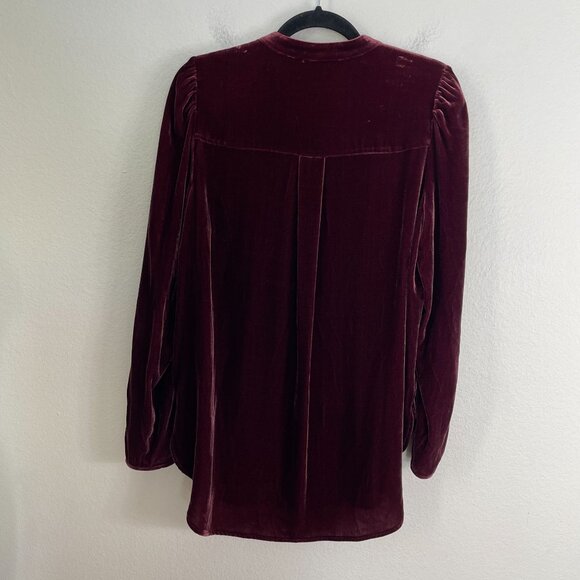 Theory Womens Medium Burgundy Tux Tunic Luxe Velvet Long Sleeve Top Shirt - Picture 12 of 12